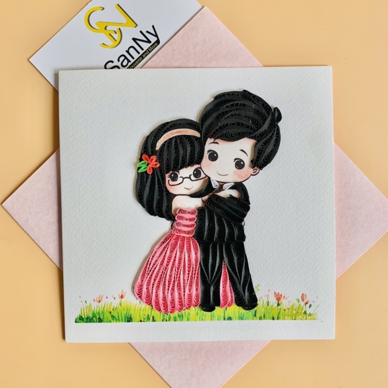 Thiệp tình yêu handmade chất liệu giấy xoắn kích thước 15X15cm