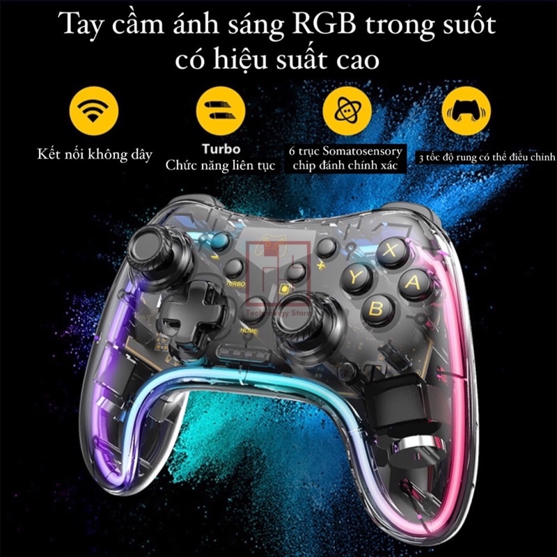 Tay cầm chơi game di động switch pro, tay cầm trong suốt NS LED không dây bluetooth lite somatosensory, PC máy tính