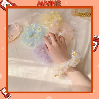 Cột Tóc Vải Scrunchies Họa Tiết Hoa Cúc Trong Suốt SC02