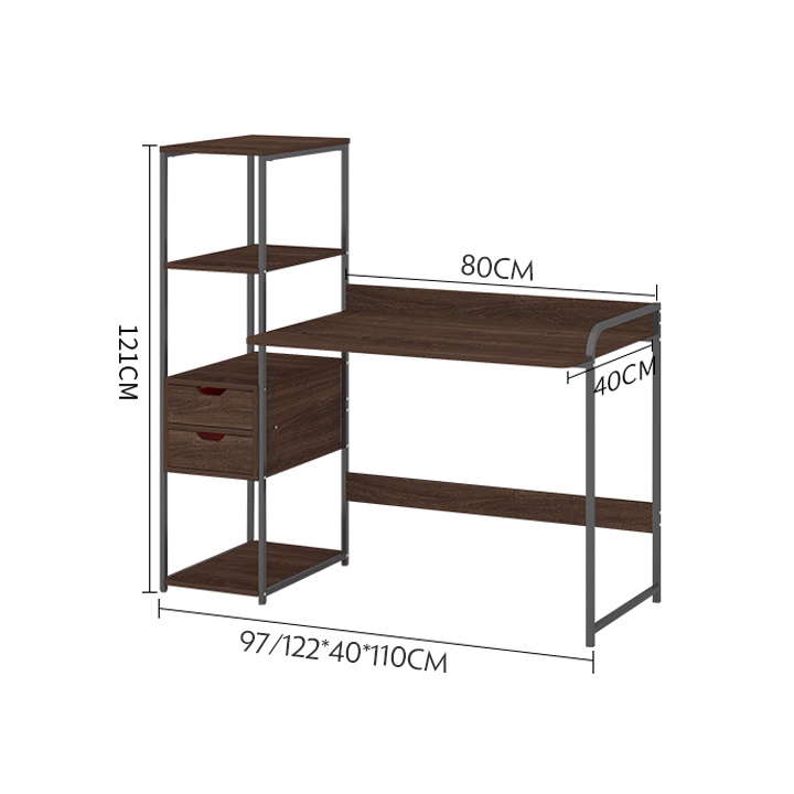 Bàn máy tính liền kệ sách có ngăn kéo , bàn học liền kệ sách có ngăn kéo , KT 122-40-110 cm