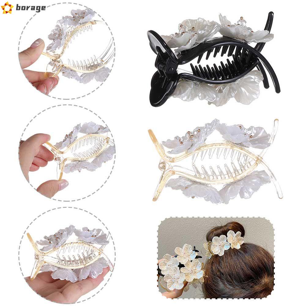 Kẹp Tóc Nhựa Màu Đen Đính Hoa Xinh Xắn Cho Nữ