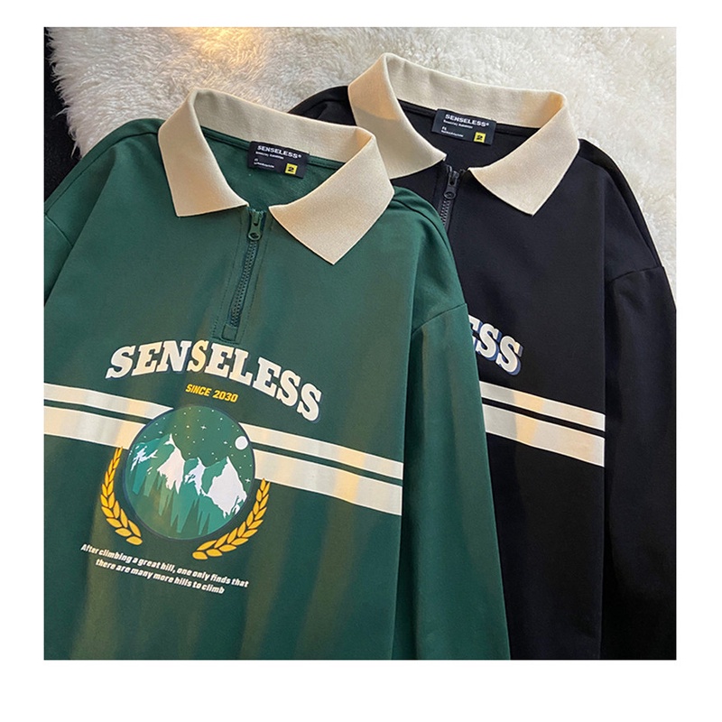 Áo Sweater Dáng Rộng Cổ Polo Phối Khóa Kéo Kiểu Retro Mỹ Thời Trang Mùa Xuân Cho Nữ