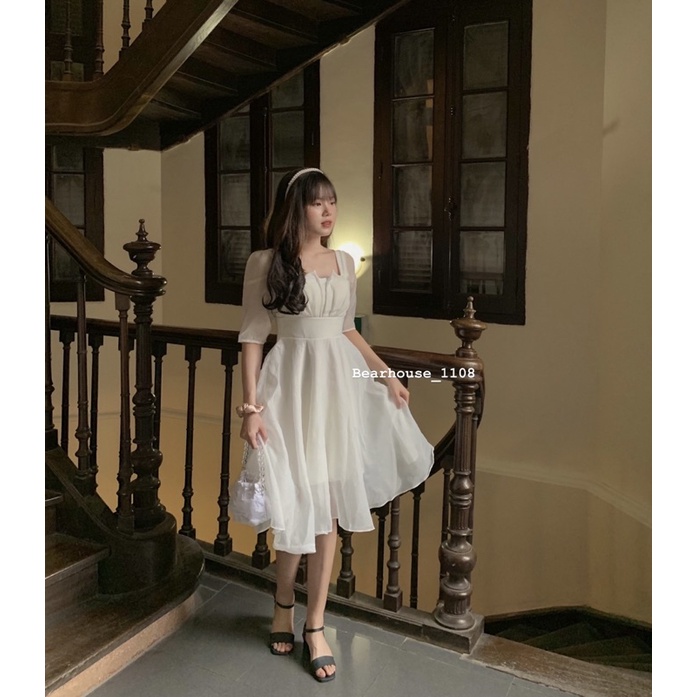 🥰 ĐẦM VÁY TRẮNG CỔ V PHONG CÁCH TIỂU THƯ * ART2 *