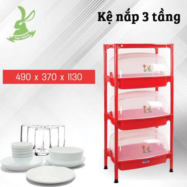 KỆ ÚP CHÉN CÓ NẮP ĐẬY 3 TẦNG NHỰA VIỆT NHẬT - KỆ ÚP CHÉN CÓ NẮP ĐẬY CHỐNG BỤI- Kích thước: Dài 49 x Rộng 35 x Cao 80 (cm