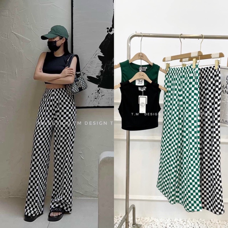 Quần Ống Rộng Caro Nhiều Màu Mềm Mịn, Thoải Mái (Hình Thật) Quần Suông Len Tăm Mềm