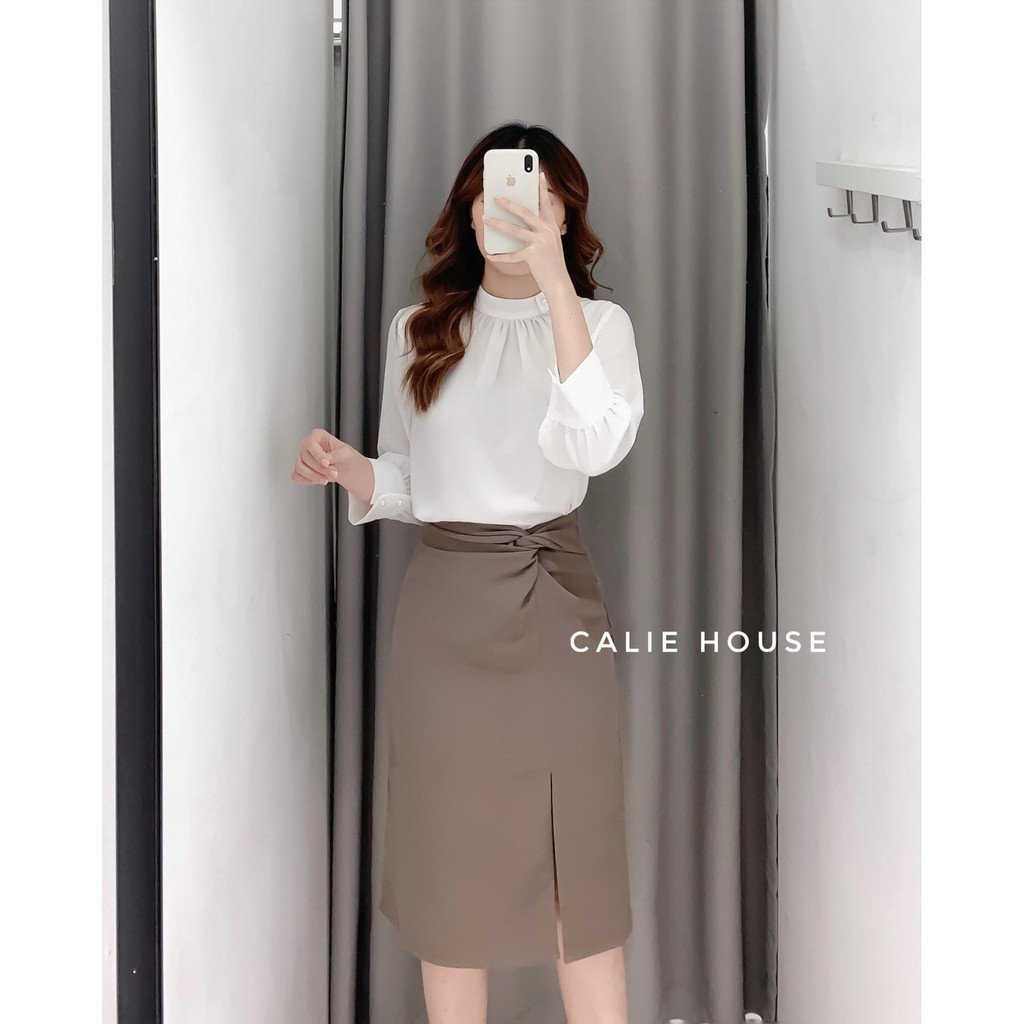 chân váy midi xoắn eo