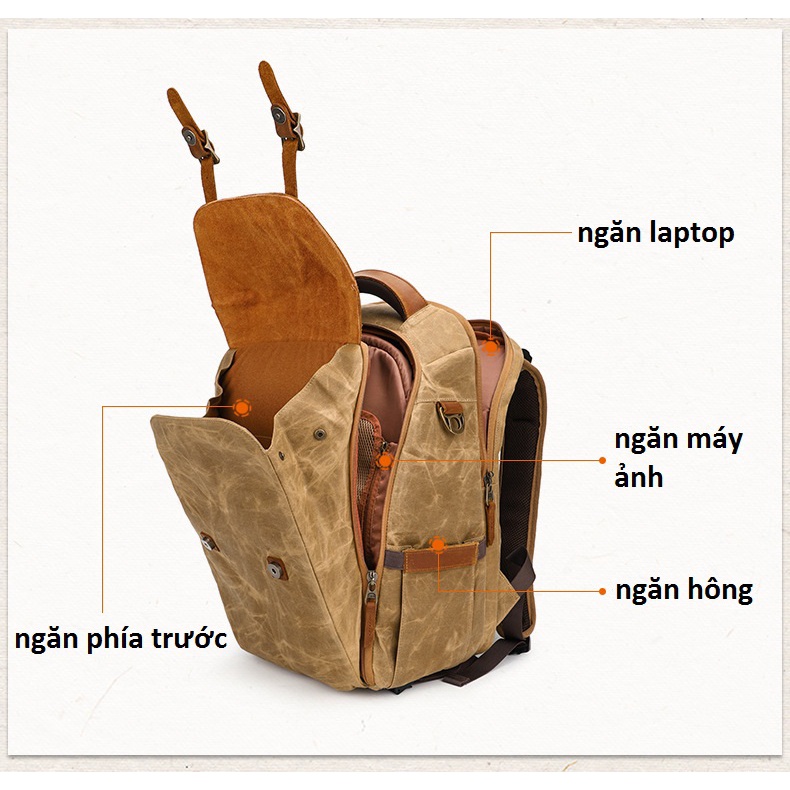 Balo máy ảnh Canvas Full photo K805 có ngăn laptop riêng
