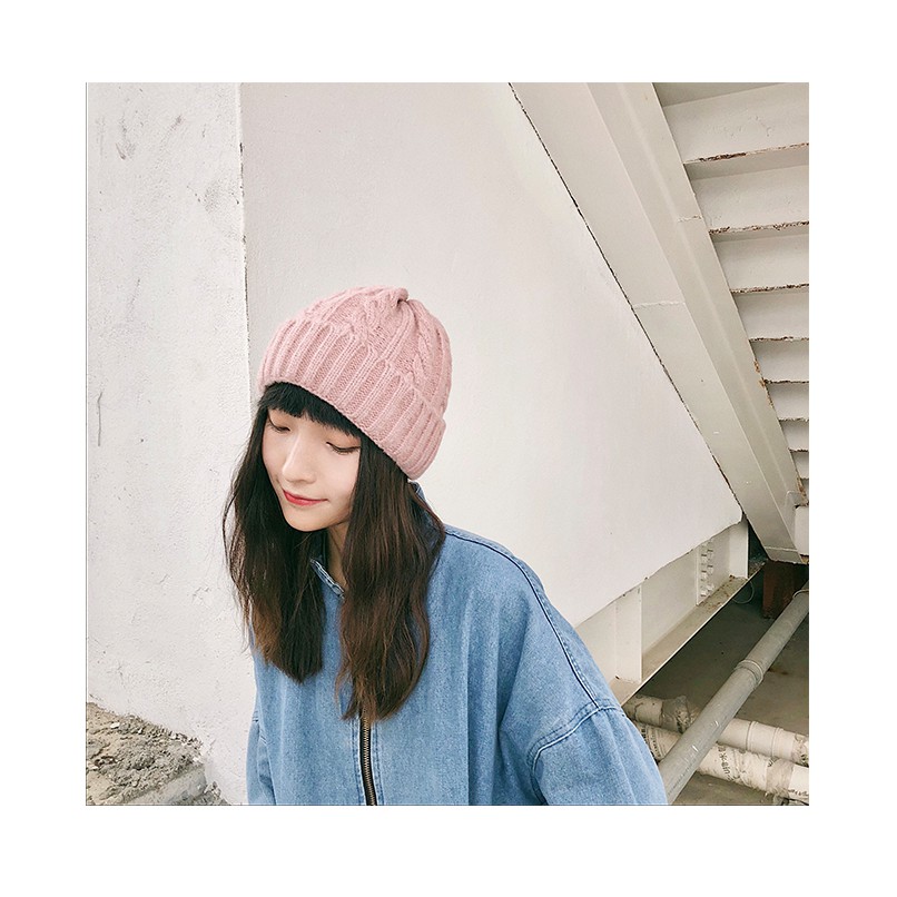 Mũ Len Dệt Kim Màu Trơn Phong Cách Hàn Quốc Thời Trang Mùa Đông Cho Nữ