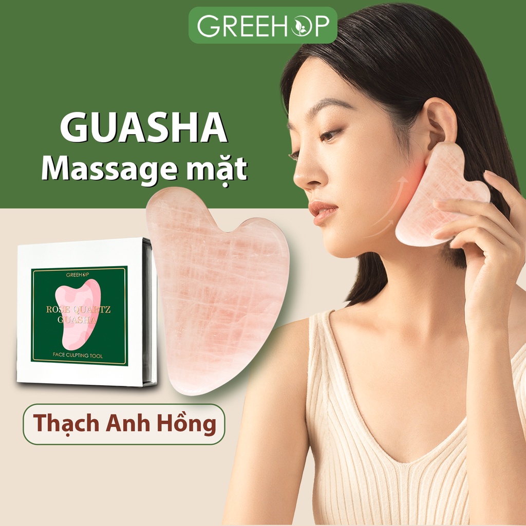 Đá masage mặt, guasha cao cấp bằng thạch anh hồng Greehop