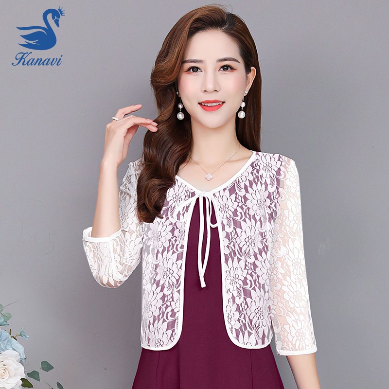 Kanavi Áo Khoác Cardigan Ren Mỏng Màu Trơn Chống Nắng Mùa Hè Cho Nữ