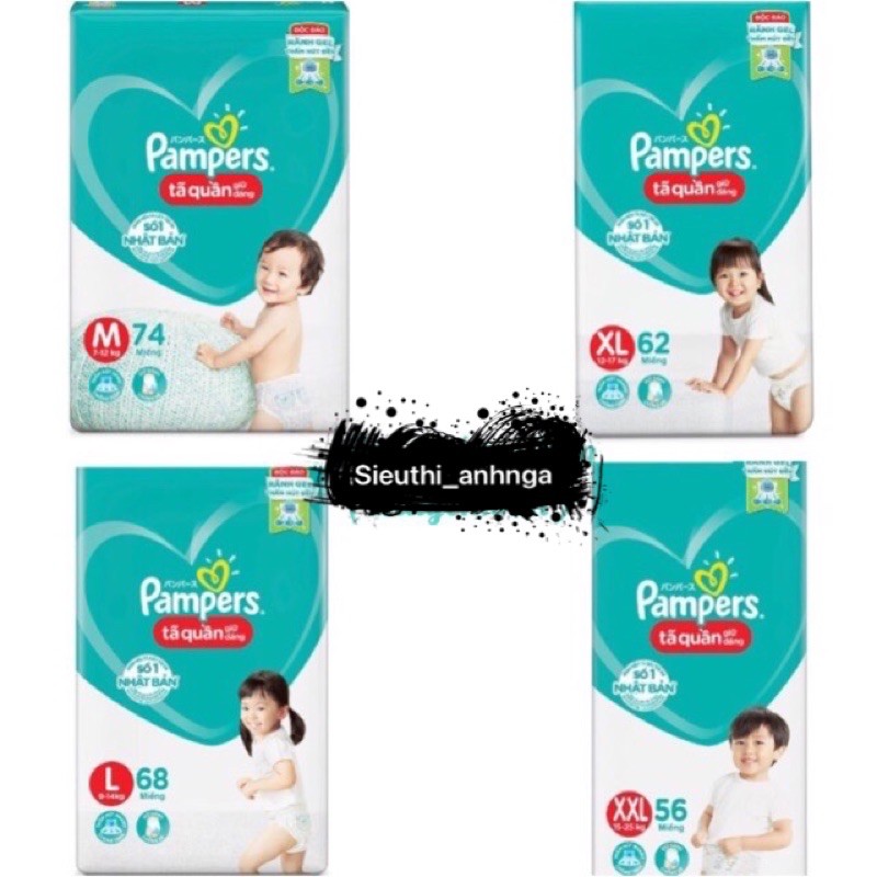 Bỉm Pampers Quần Giữ Dáng Mới M74/L68/XL62/XXL56