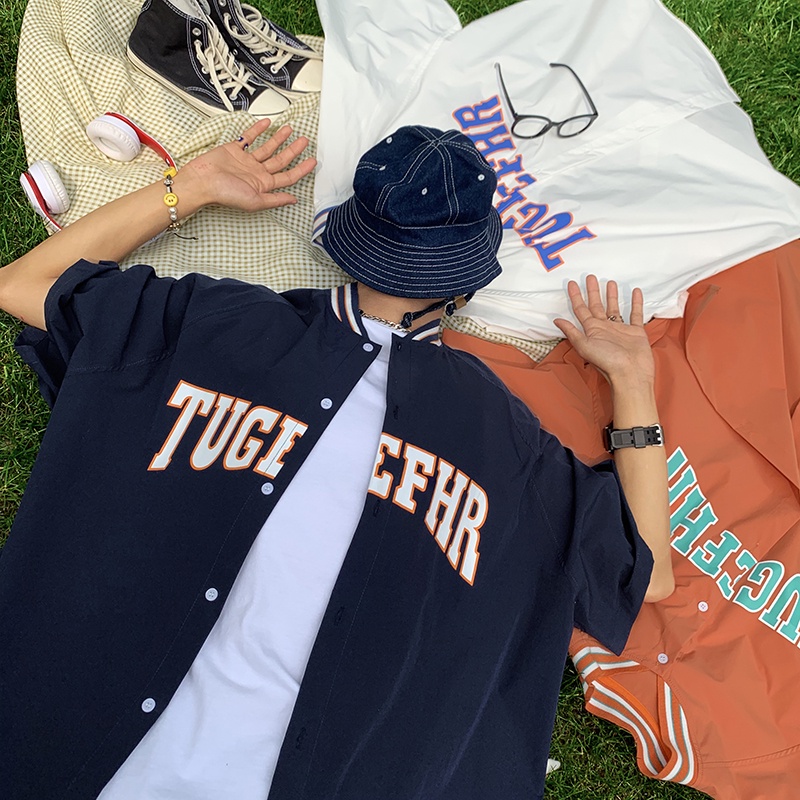 Áo Sơ Mi Tay Ngắn Cổ Bẻ In Chữ Phong Cách Hàn Quốc Thời Trang Mùa Hè Cho Nam