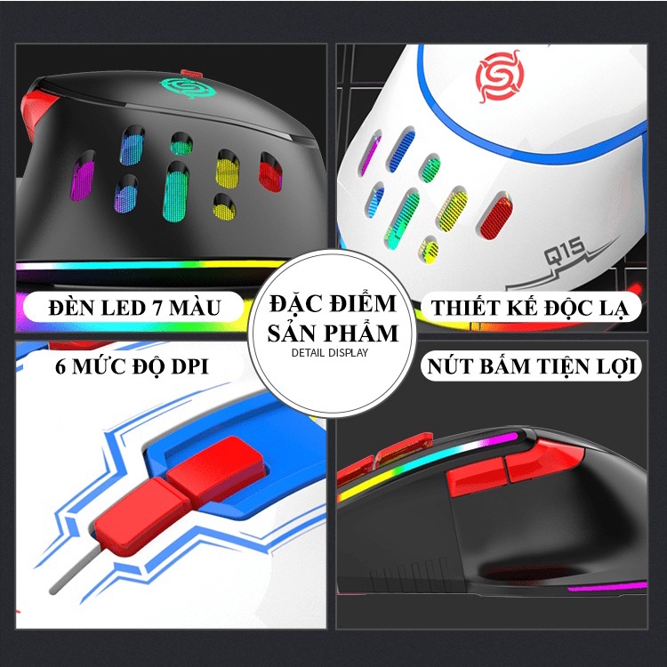 Chuột có dây K-Snake Q15 tốc độ chuột lên đến 6400DPI với đèn led RGB có thể điều chỉnh nhiều chế độ LED - NK