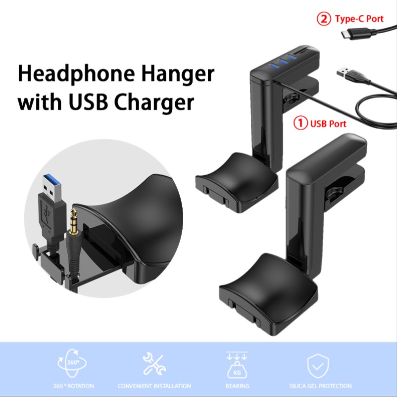 Giá treo tai nghe, giá đỡ tai nghe thân Earphones Display Stand With USB Ports