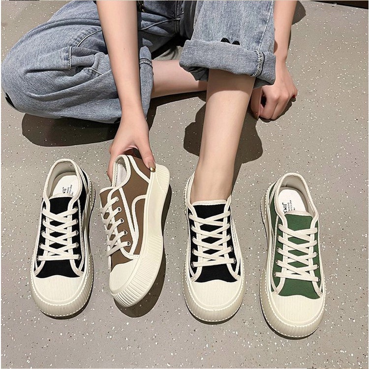 Giày thể thao nữ trắng đế bằng bánh mì basic độn đế cao 3cm vải canvas bata mới hot phong cách ulzzang đẹp cá tính