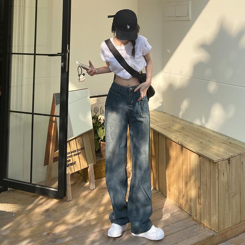 [Hàng chuẩn loại 1] Quần jeans dài ống suông rộng phủ chân màu xanh cổ điển Hàn Quốc siêu phẩm - năng động - cá tính