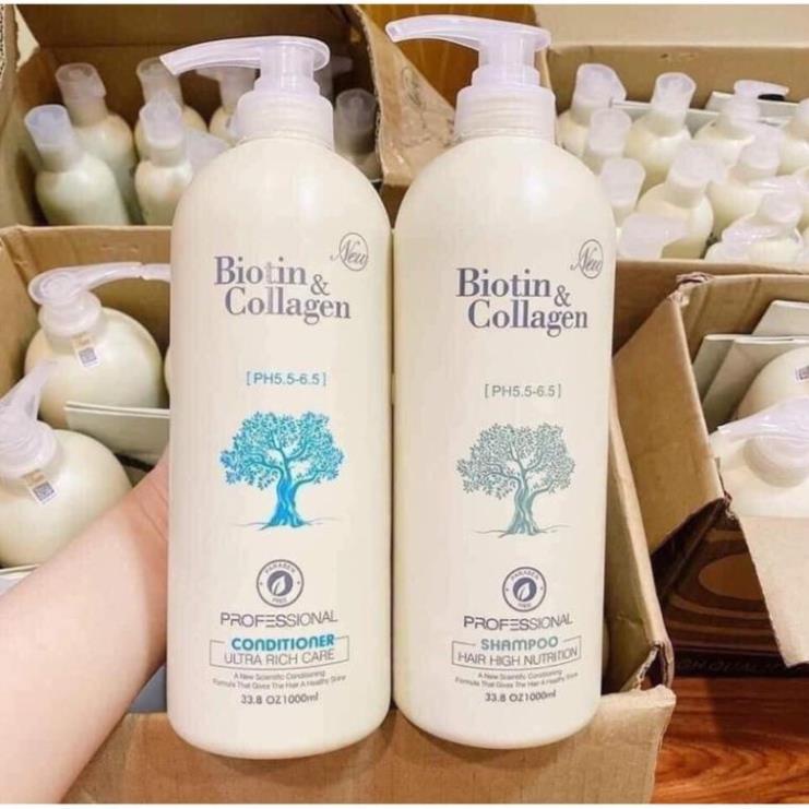 Cặp Dầu Gội Xả Biotin Collagen Trắng | Giảm Rụng Tóc,Phục Hồi Tóc Khô Xơ, Hư Tổn 1000ML - Ads.cosmetics