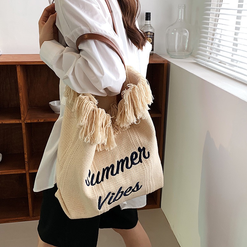 Túi Xách canvas Cỡ Lớn Thêu Họa Tiết Thời Trang Cho Nữ