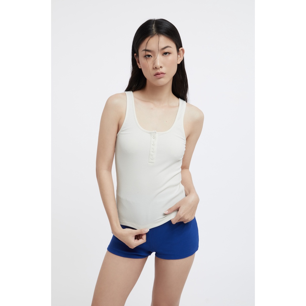 TheBlueTshirt - Áo Ba Lỗ Nữ Nút Cài Phom Ngắn Màu Kem - Daily Tank - Cream