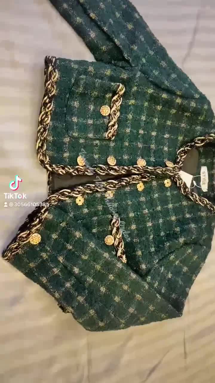 Áo Dạ Tweed Xanh Ngắn Cúc Bấm QCCC | BigBuy360 - bigbuy360.vn