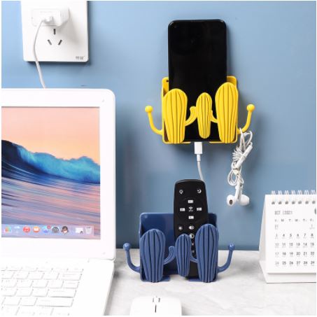 Kệ gắn tường để điện thoại khi sạc họa tiết xương rồng - Giá để điện thoại, điều khiển dán tường có móc treo