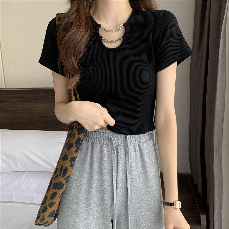 Áo Thun Ngắn Tay Eo Cao Thời Trang Mùa Hè Hàn Quốc Dành Cho Nữ