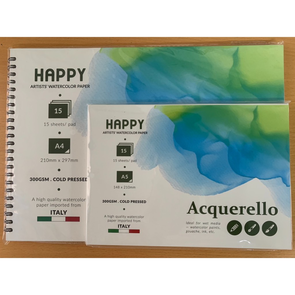 Sổ giấy vẽ màu nước Happy mới 300gsm A4/A5 ( pad 15 tờ ) cotton