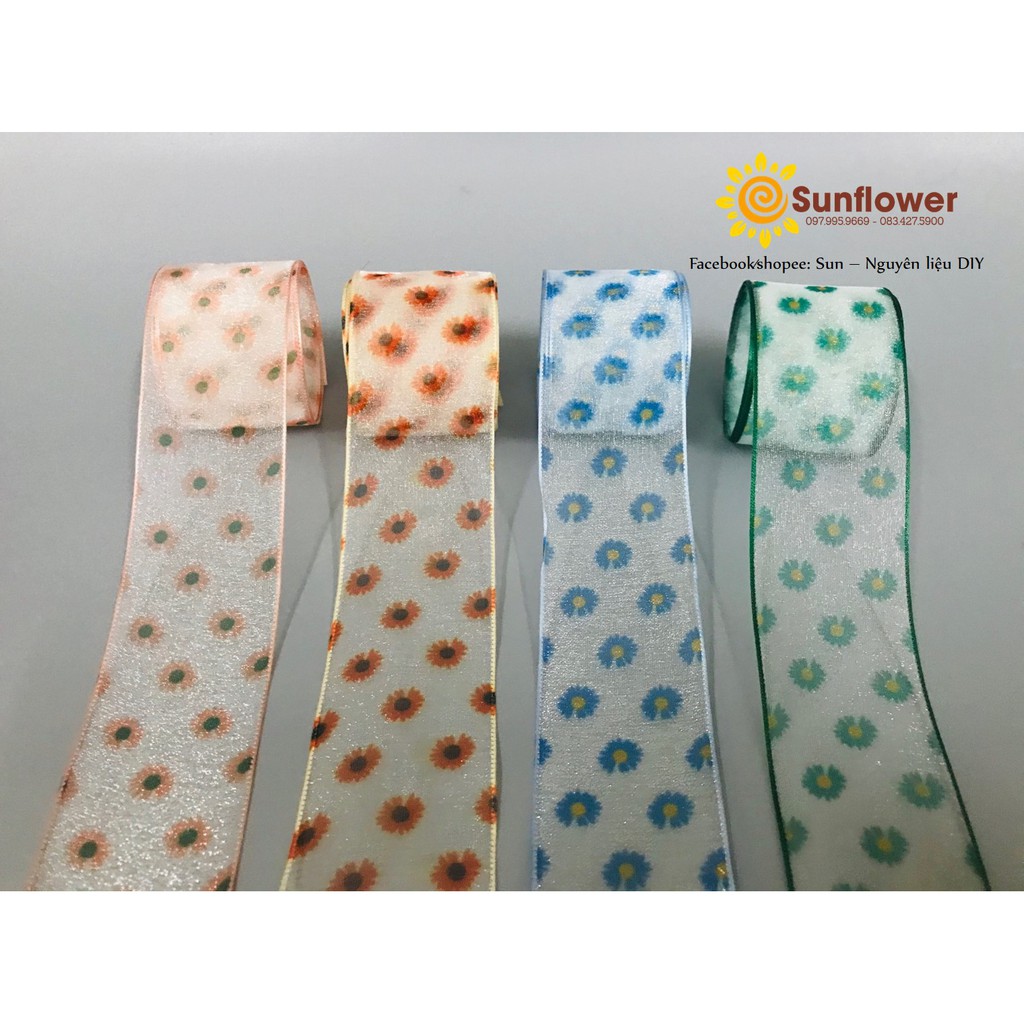 Ruy băng voan hoa cúc cao cấp - Size 38MM - set 1 mét
