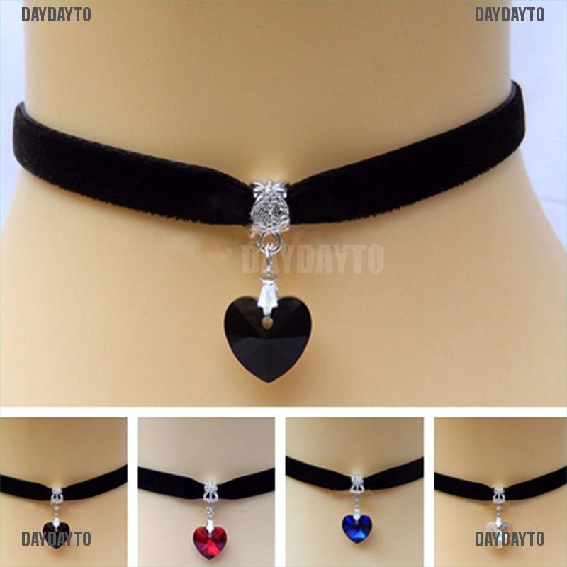 [DAYDAYTO] 1 Vòng Cổ Choker Nhung Mặt Hình Trái Tim Pha Lê Handmade Phong Cách Gothic Cổ Điển Kiểu Dáng Mới #