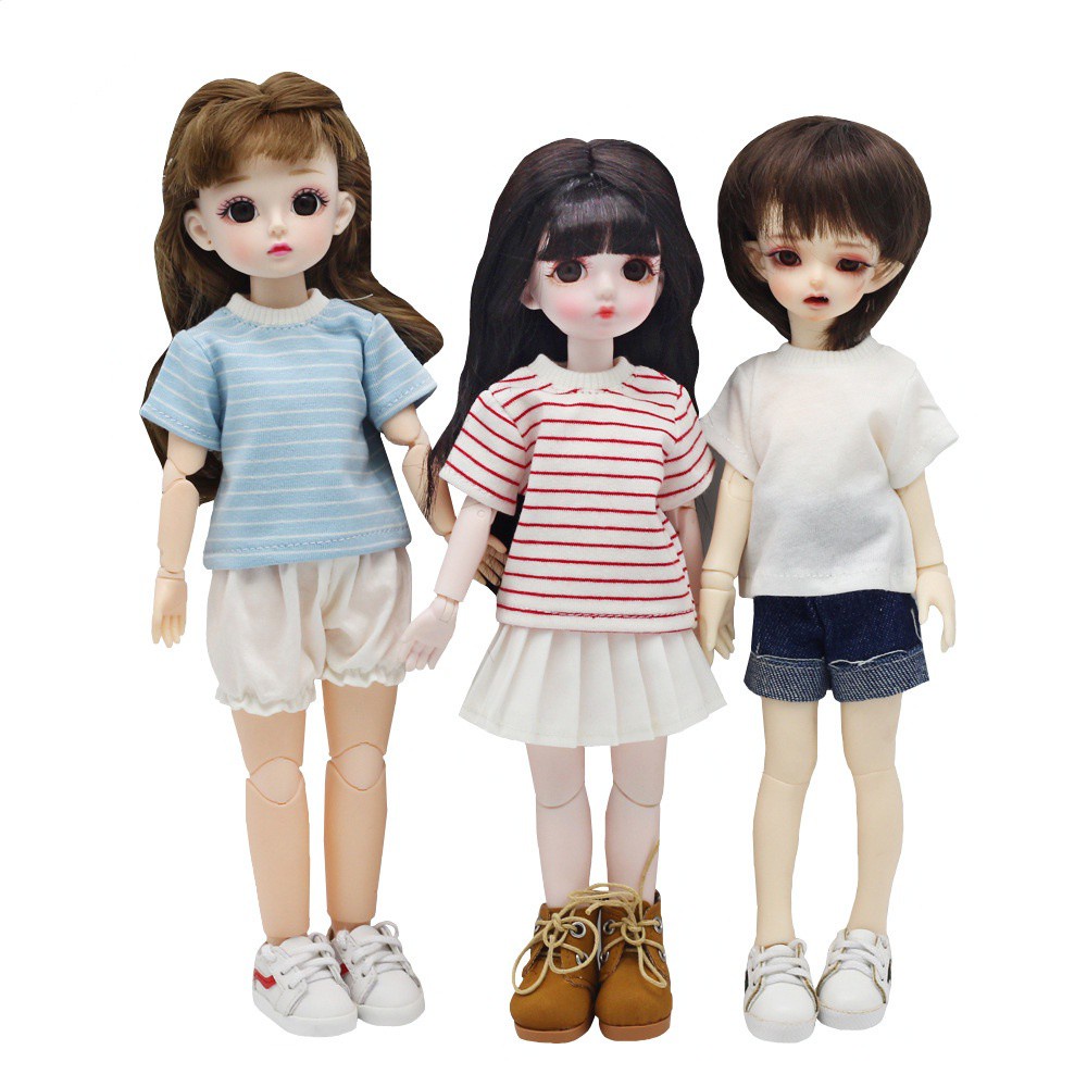 Áo Thun Tay Ngắn Kẻ Sọc Ngang Cho Búp Bê Bjd 1 / 6 28cm