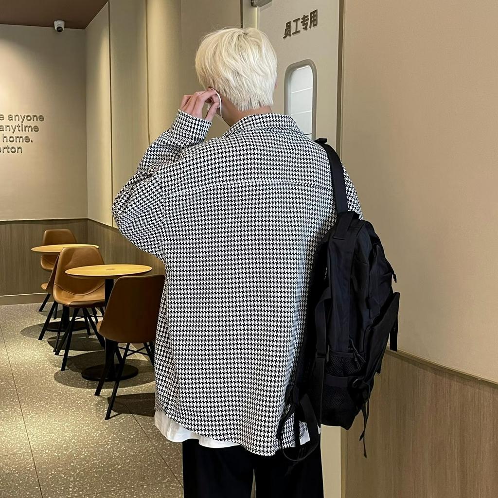 Áo Sơ Mi Nam Ca Rô Dài Tay Cổ Bẻ Thời Trang Hàn