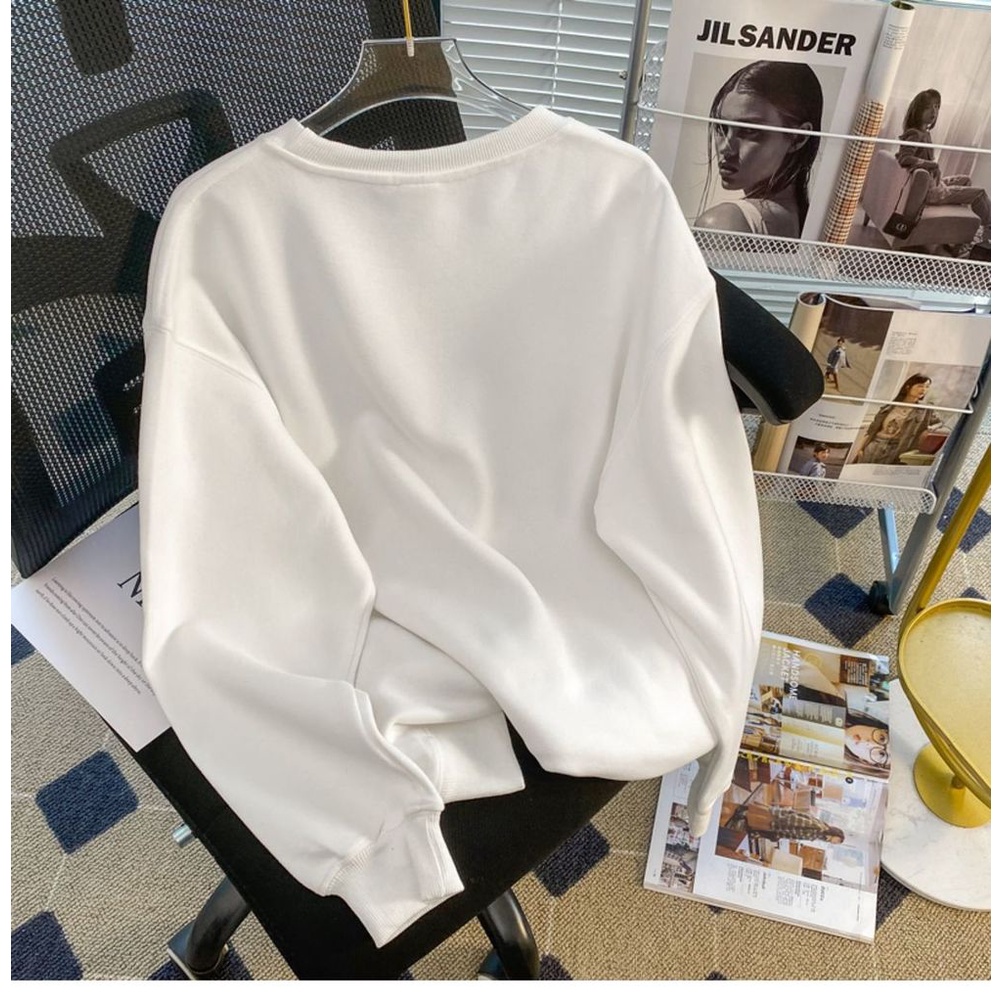 Áo sweater Cổ Tròn Màu Đen In Hình Hoa tulip Xinh Xắn Cho Nữ