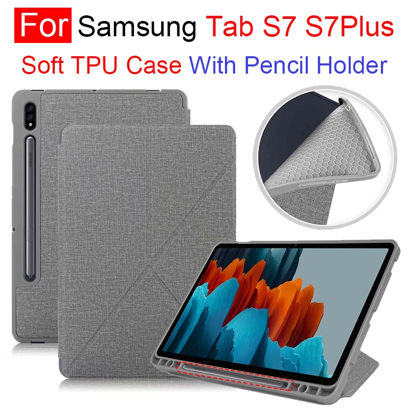 Ốp máy tính bảng bằng TPU có ngăn đựng bút cho Samsung Tab S7 T870 T875 X8 X700 X706 S7 FE T730 S8 Plus X800 S7+ T970