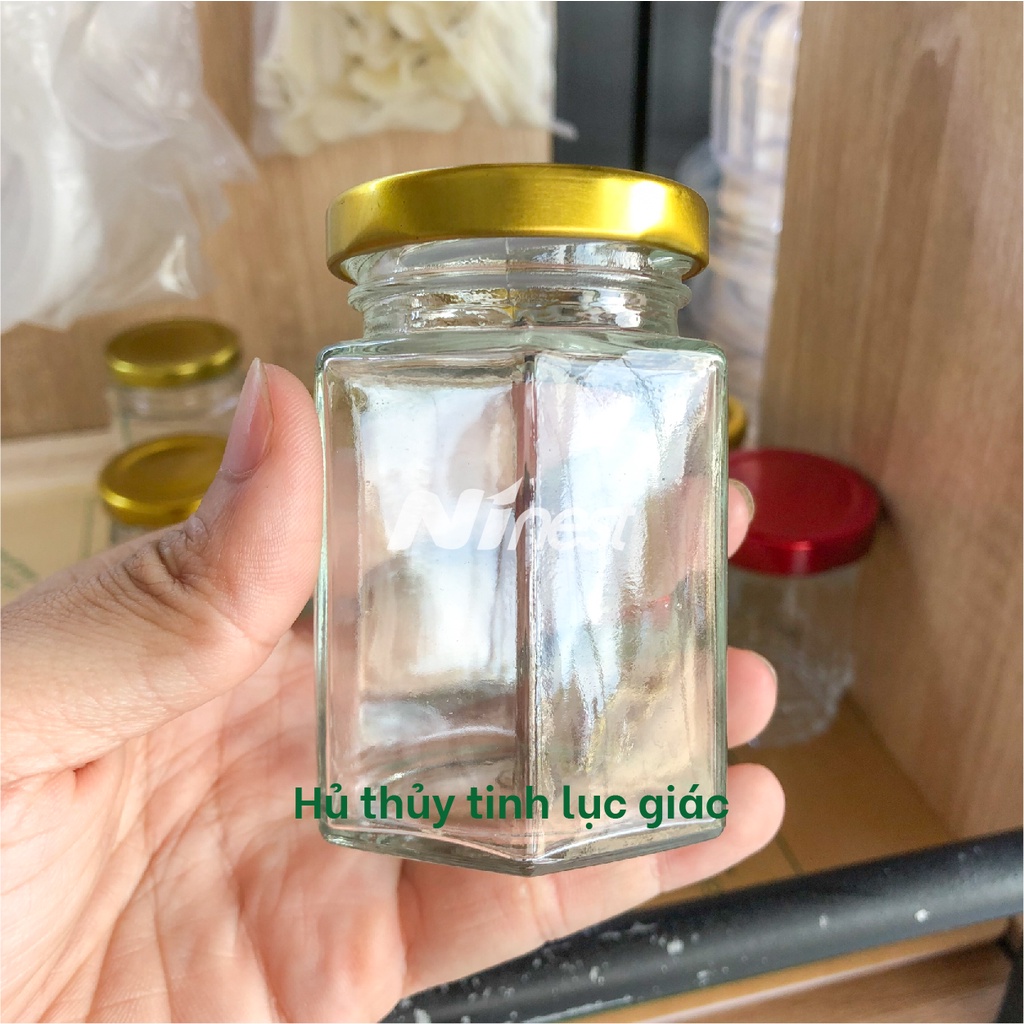 Hũ thủy tinh lục giác 85ml, 100ml nắp thiếc đựng yến, sữa chua, gia vị, mật ong, trà, hạt/Lọ thủy tinh đựng thực phẩm