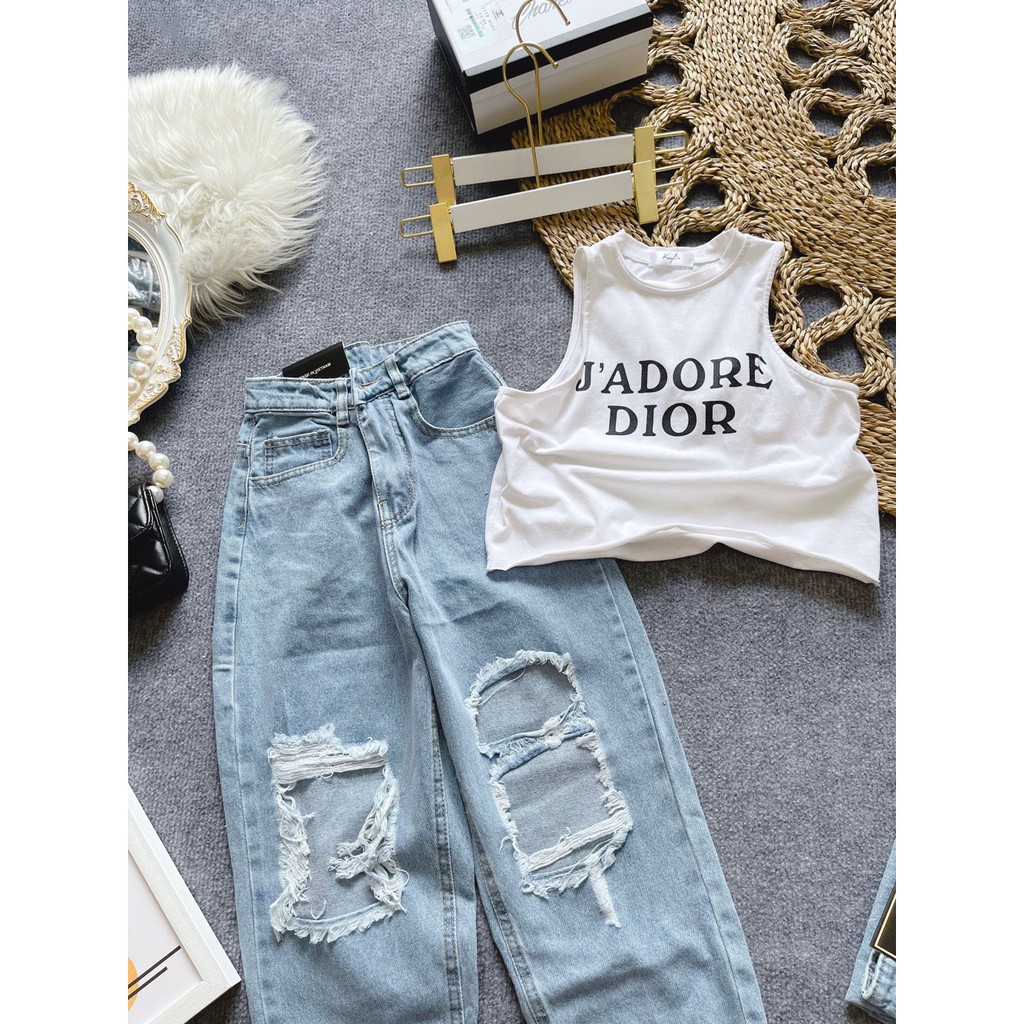 Quần jean nữ baggy ống bo xước rách , chất vải Jean Denim dày bền màu AnNgo - AT125