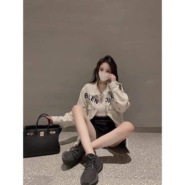 Áo khoác jean, áo bò thêu chữ nổi, áo unisex dáng rộng, thời trang nam nữ .