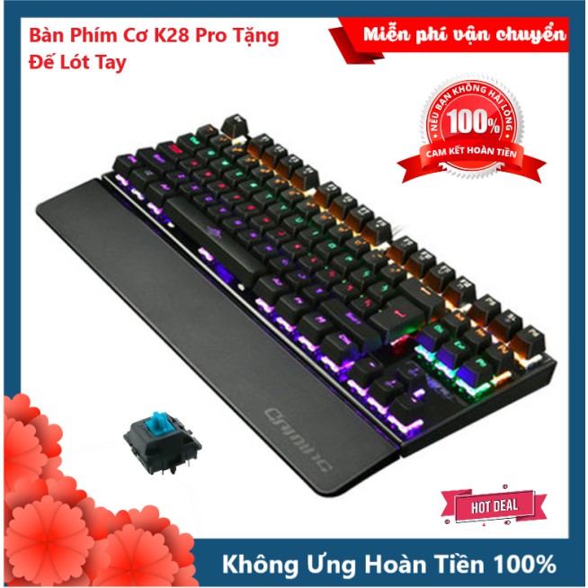 Bàn Phím Cơ Gaming K28 Pro Keyboard Có 10 Chế Độ Led Khác Nhau Siêu Đẹp + Tặng Đế Lót Tay