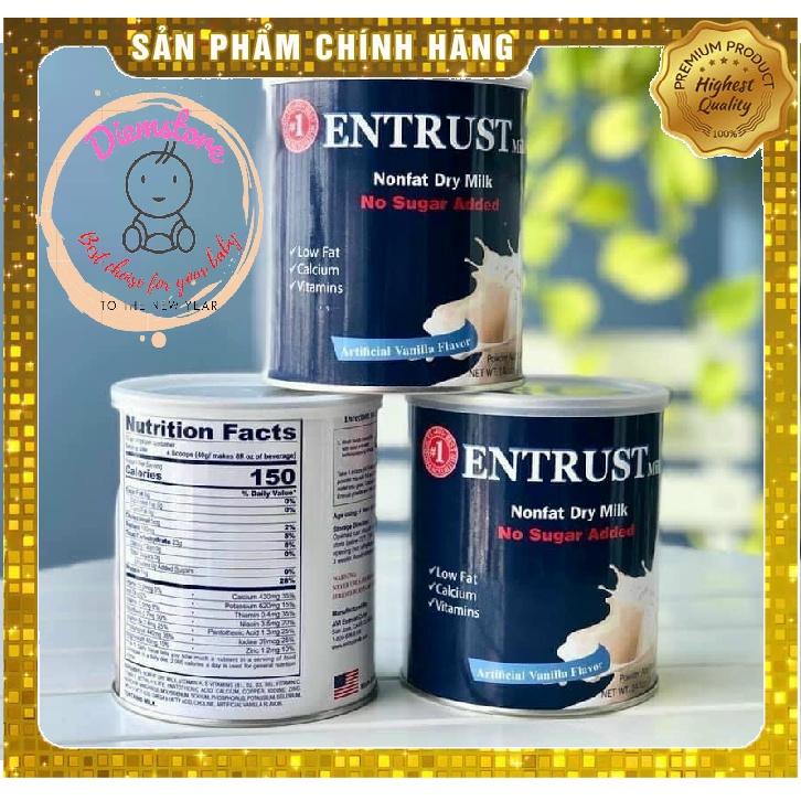 Sữa Bột Không Đường Entrust Nonfat Dry Milk 400g – Mỹ