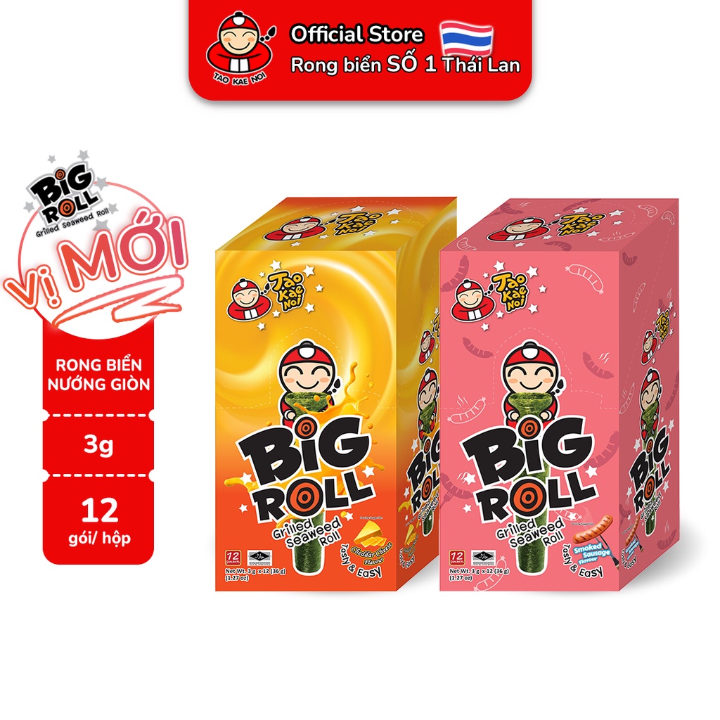 [VỊ MỚI] Snack rong biển TaoKaeNoi BIG ROLL 3g (12 gói)