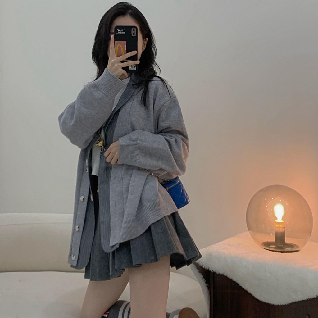 Áo Khoác Cardigan Giả Hai Lớp Thời Trang Thu Đông