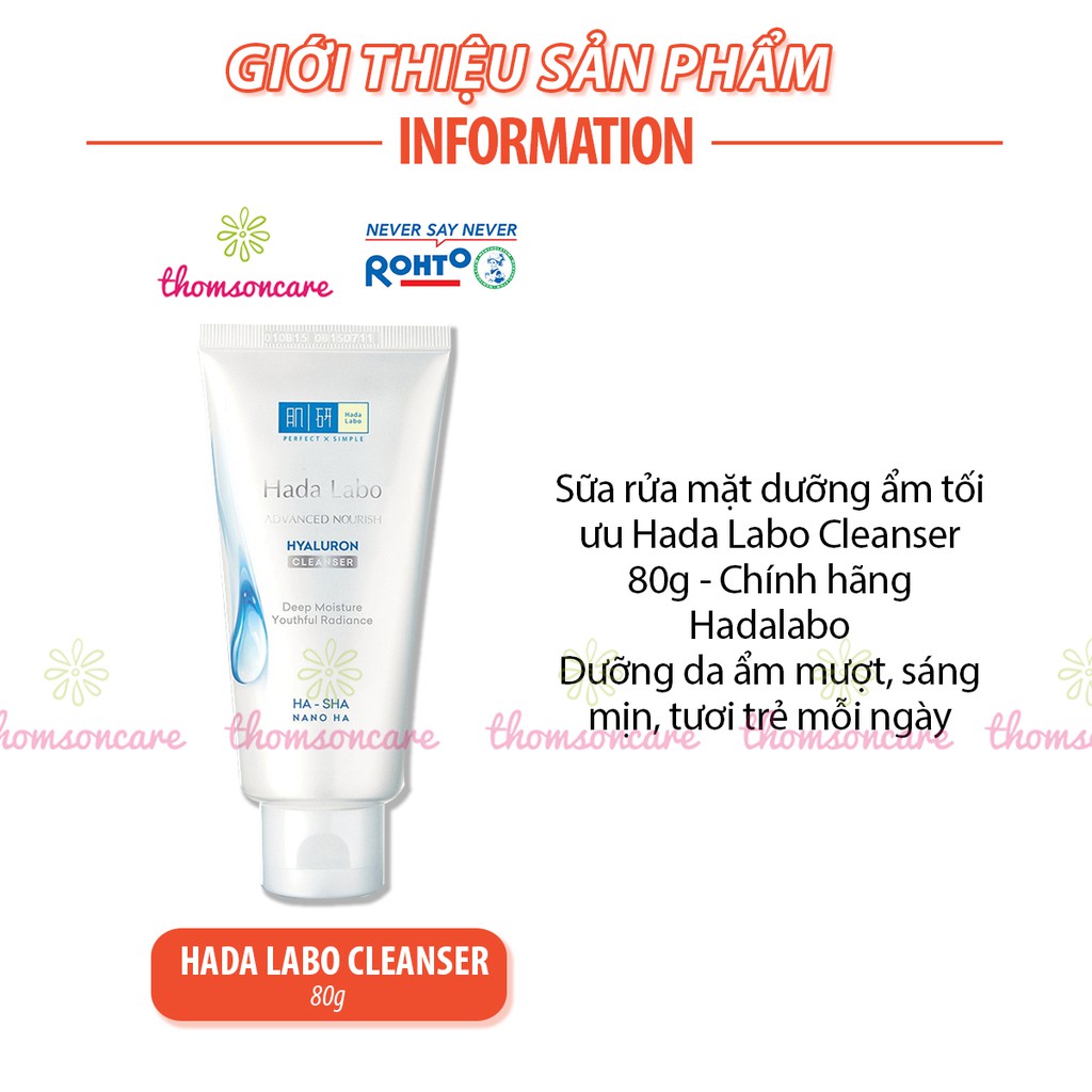 Sữa rửa mặt dưỡng ẩm tối ưu Hada Labo Cleanser tuýp 80g - srm giảm khô da Hadalabo