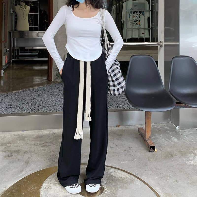 Quần Suông Dây Bản To 2 Màu PEONYB Nữ [FREESHIP]  Culottes ống rộng dáng dài kiểu đường phố 3158 hàn quốc