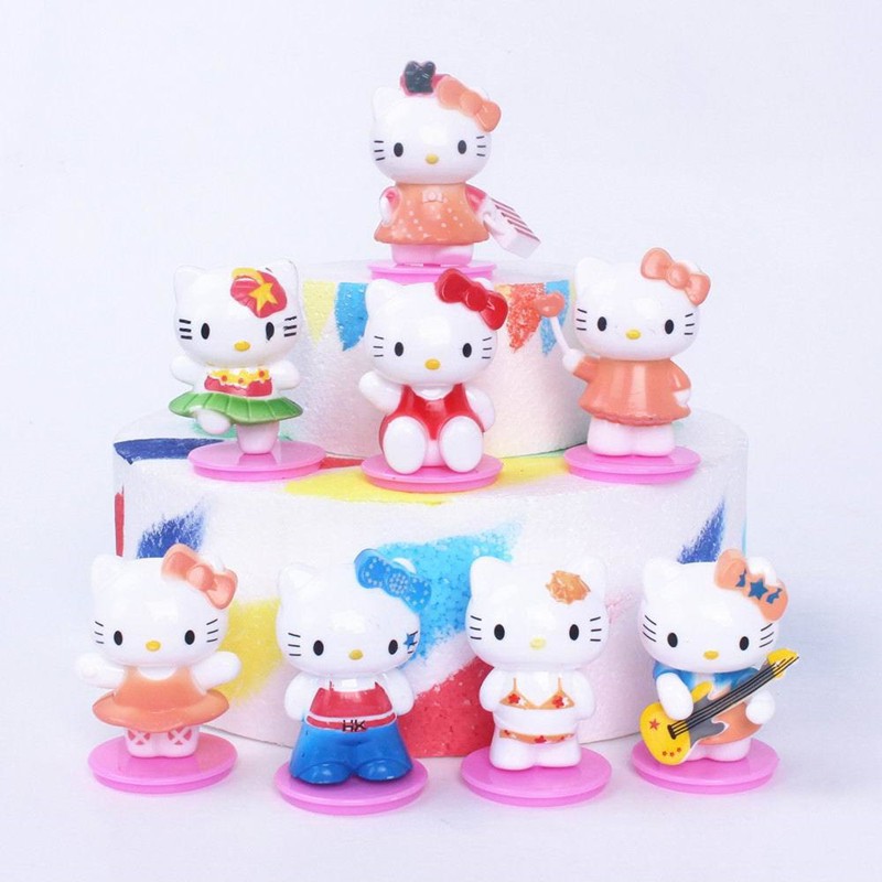 Set 8 Que Cắm Trang Trí Bánh Hình Mèo Hello Kitty