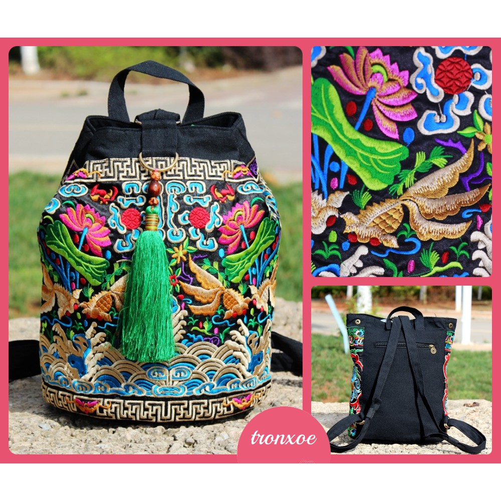 Balo laptop vải thêu tay nổi bật với tua rua - T04BL11030