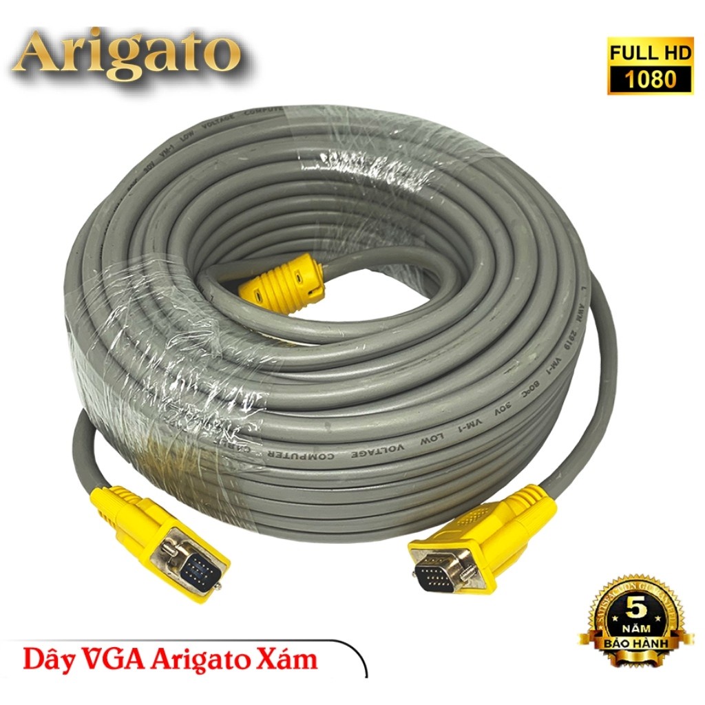 Dây VGA Arigato Xám dài 1.5M 3M 5M hàng xịn chống nhiễu cực tốt độ phân giải siêu nét giá rẻ bảo hành 3 tháng ADOO