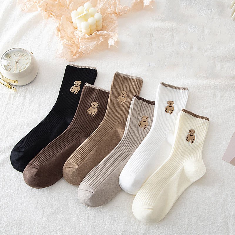 Tất gấu nữ set 10 đôi cổ cao hình gấu phong cách hàn quốc vintage dễ thương nhiều màu