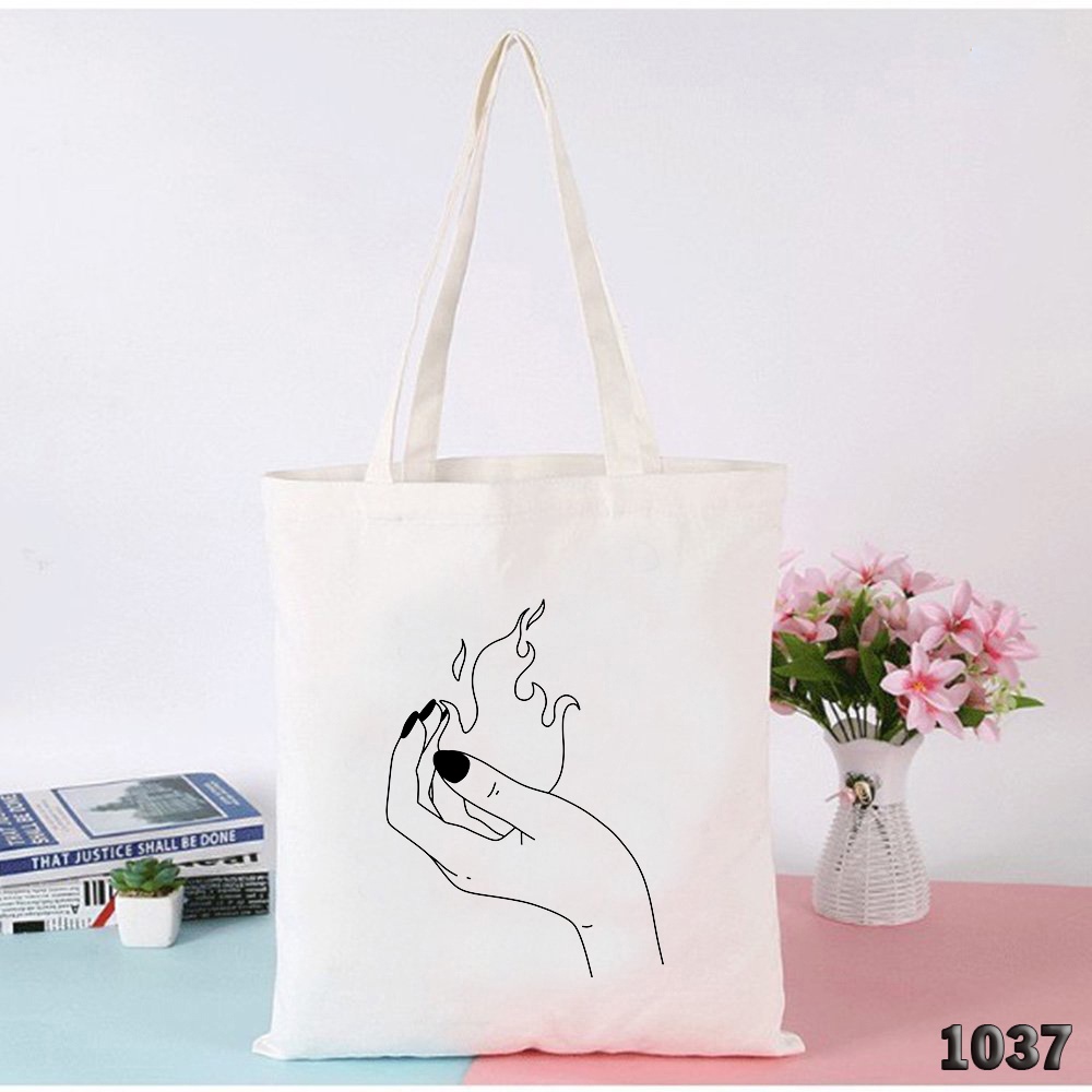 Túi Tote Chất Vải Canvas Trắng Túi Đeo Vai Đi Học Cực Xinh 1037 In Hình Bật Lửa Dễ Thương