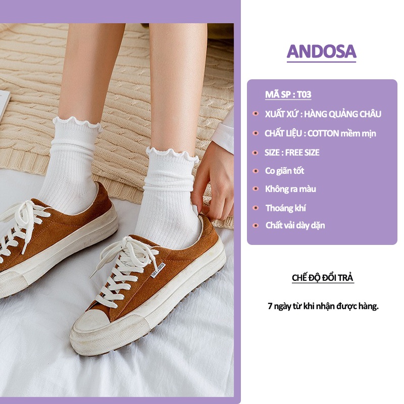 Tất vớ nữ cổ cao trơn bèo nhún Hàn Quốc cute cotton dày đẹp dễ thương ANDOSA T03