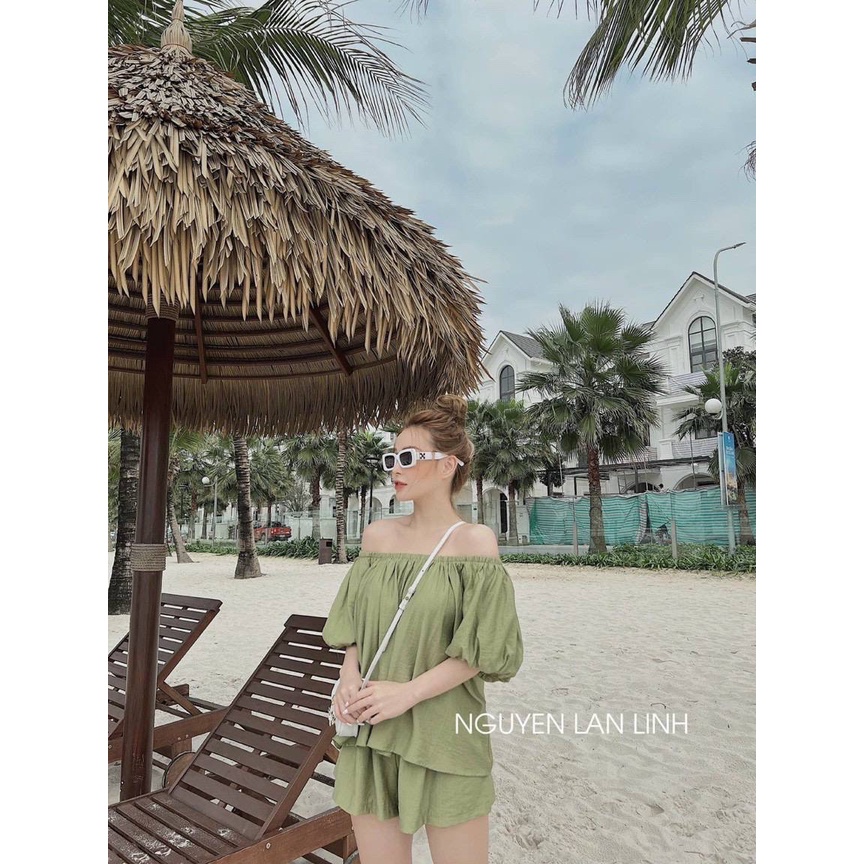 Set áo bẹt vai kèm quần short năng động, trẻ trung | BigBuy360 - bigbuy360.vn