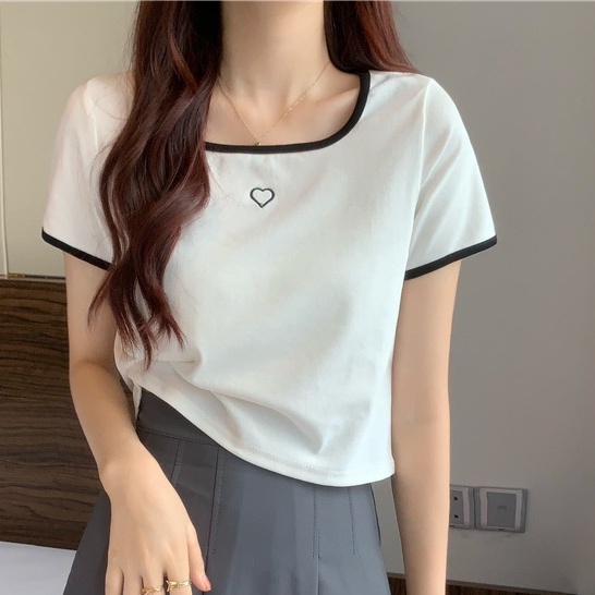 Áo Thun Ngắn Tay Thêu Họa Tiết Trái Tim Thời Trang Dành Cho Nữ